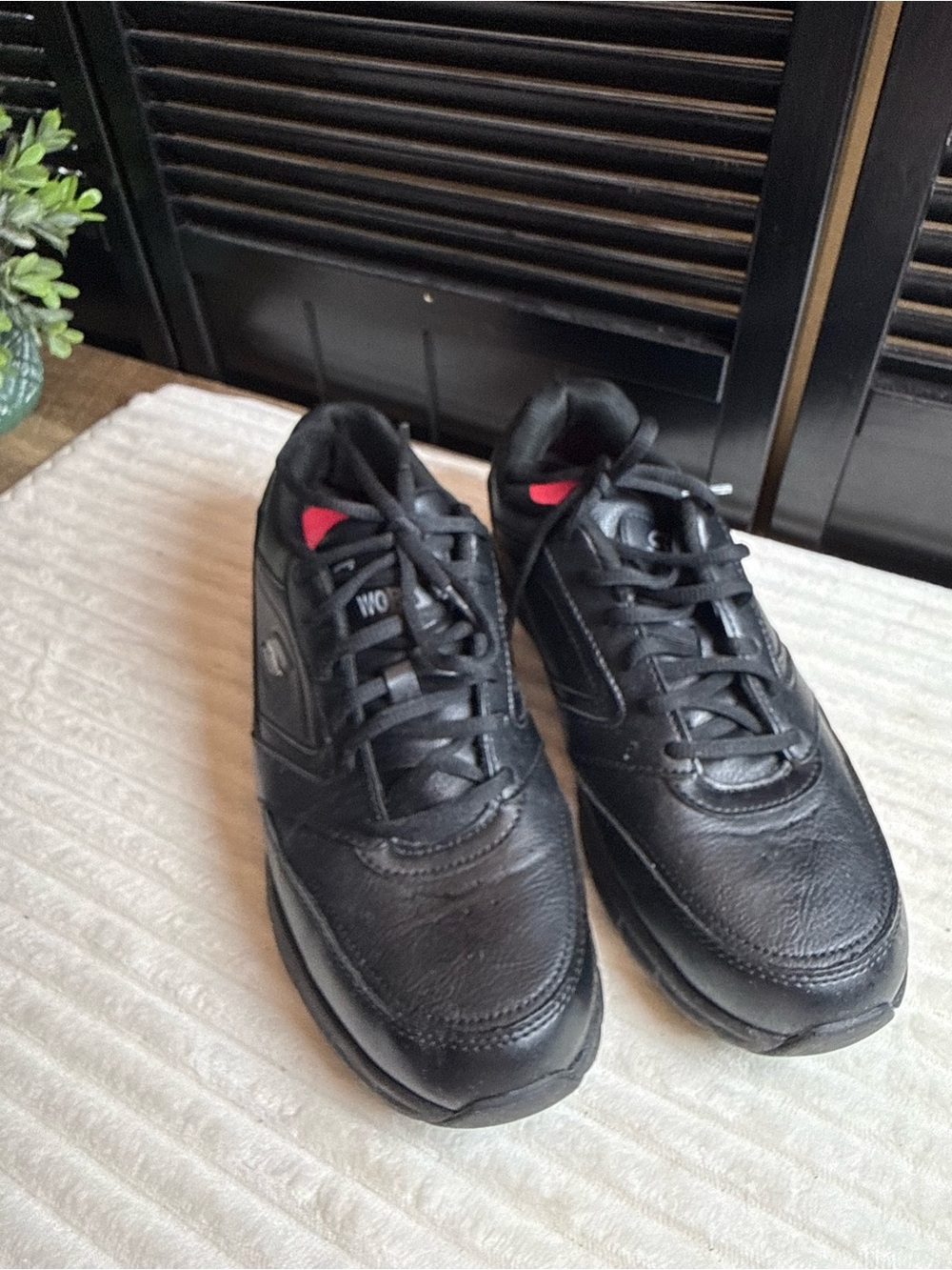 Skechers Men's Black Athletic Leather Sneakers with Red Accent